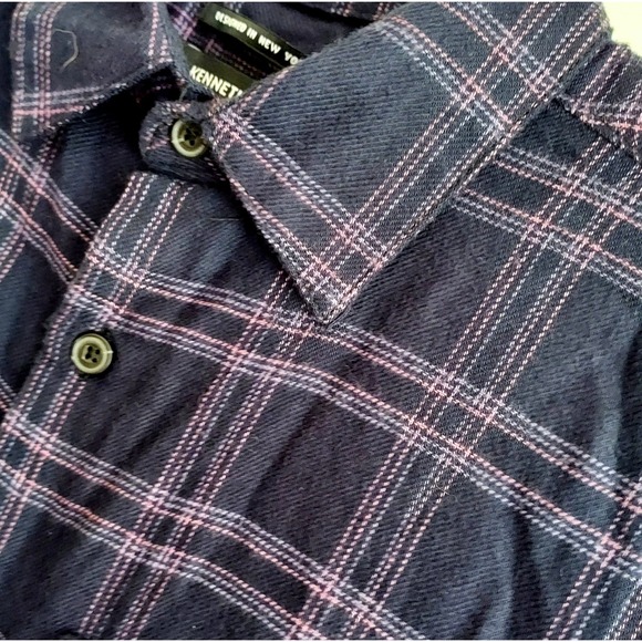 Kenneth Cole New York Mens Slim Fit Coastal coastal blue Plaid Flannel Shirt M - Picture 1 of 8